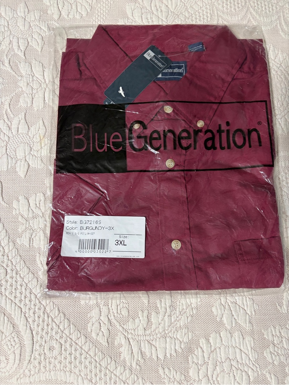 NWT Blue Generation Mens Burgundy Button-Down Shirt - 3XL